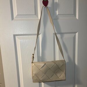 Woven Leather Crossbody Bag in Cream